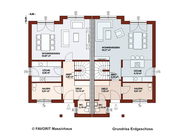 Massivhaus Finesse 124 von FAVORIT Massivhaus Schlüsselfertig ab 304180€, Stadtvilla Grundriss 1