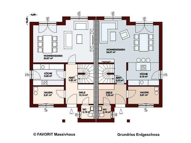 Massivhaus Finesse 124 von FAVORIT Massivhaus Schlüsselfertig ab 304180€, Stadtvilla Grundriss 1