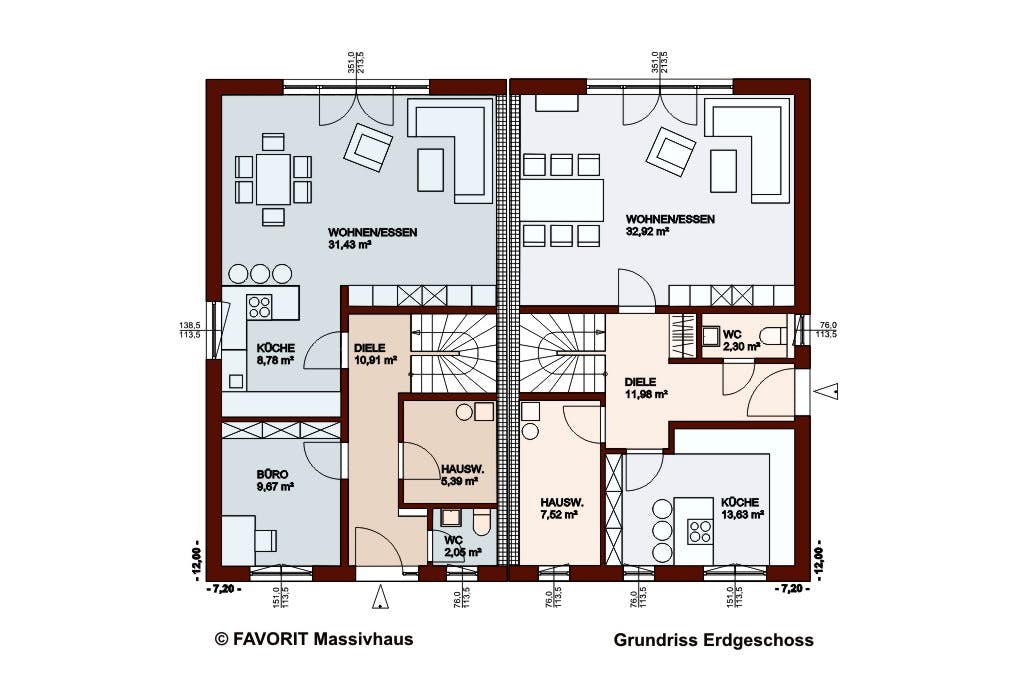 Massivhaus Finesse 129 von FAVORIT Massivhaus Schlüsselfertig ab 318520€, Satteldach-Klassiker Grundriss 1