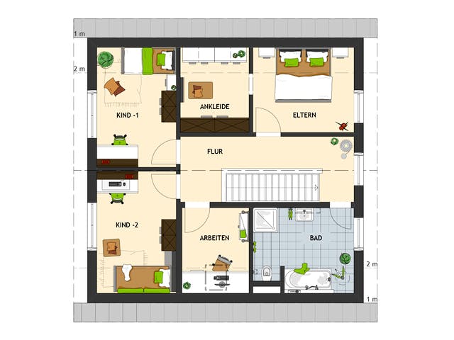 Fertighaus SENTO 301 A S130 von FingerHaus Schlüsselfertig ab 348111€, Satteldach-Klassiker Grundriss 2