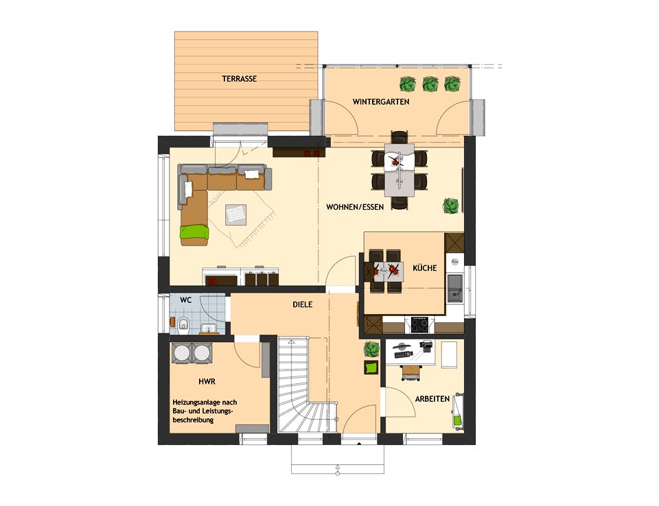 Fertighaus VIO 200 S130 WG von FingerHaus Schlüsselfertig ab 344710€, Satteldach-Klassiker Grundriss 1