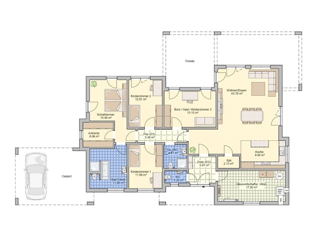 Fertighaus Karibio von Fingerhut Haus Schlüsselfertig ab 565326€, Bungalow Grundriss 1