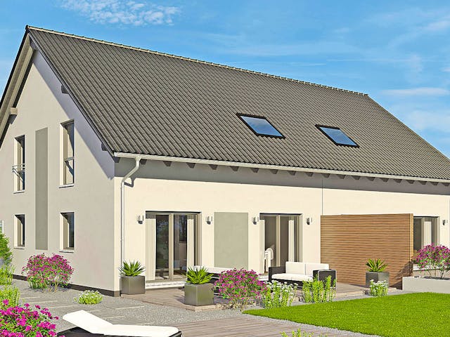 Fertighaus Duett 141 von Fingerhut Haus Schlüsselfertig ab 391465€, Satteldach-Klassiker Außenansicht 1