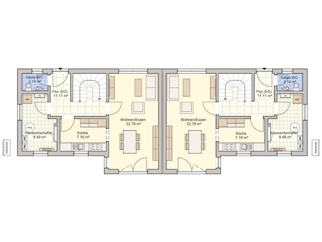Fertighaus Doppelhaus Duett 95 von FINGERHUT HAUS Zwei- & Mehrfamilienhäuser Schlüsselfertig ab 341248€, Grundriss 1