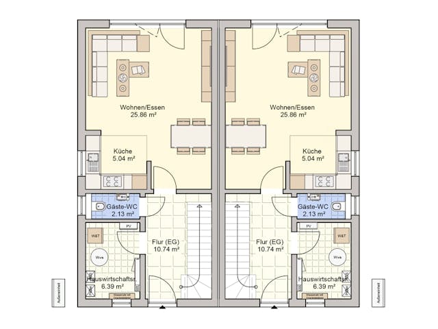 Fertighaus Duett 96 von Fingerhut Haus Schlüsselfertig ab 329789€, Satteldach-Klassiker Grundriss 1