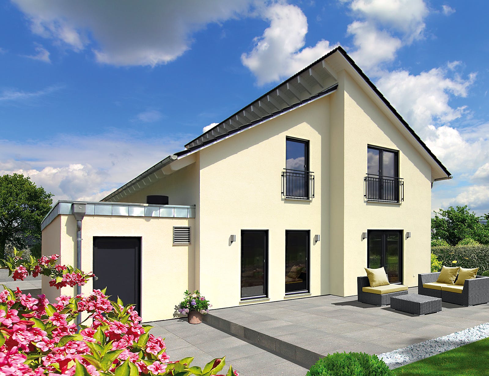 Fertighaus Granda von Fingerhut Haus Schlüsselfertig ab 474400€, Pultdachhaus Außenansicht 1