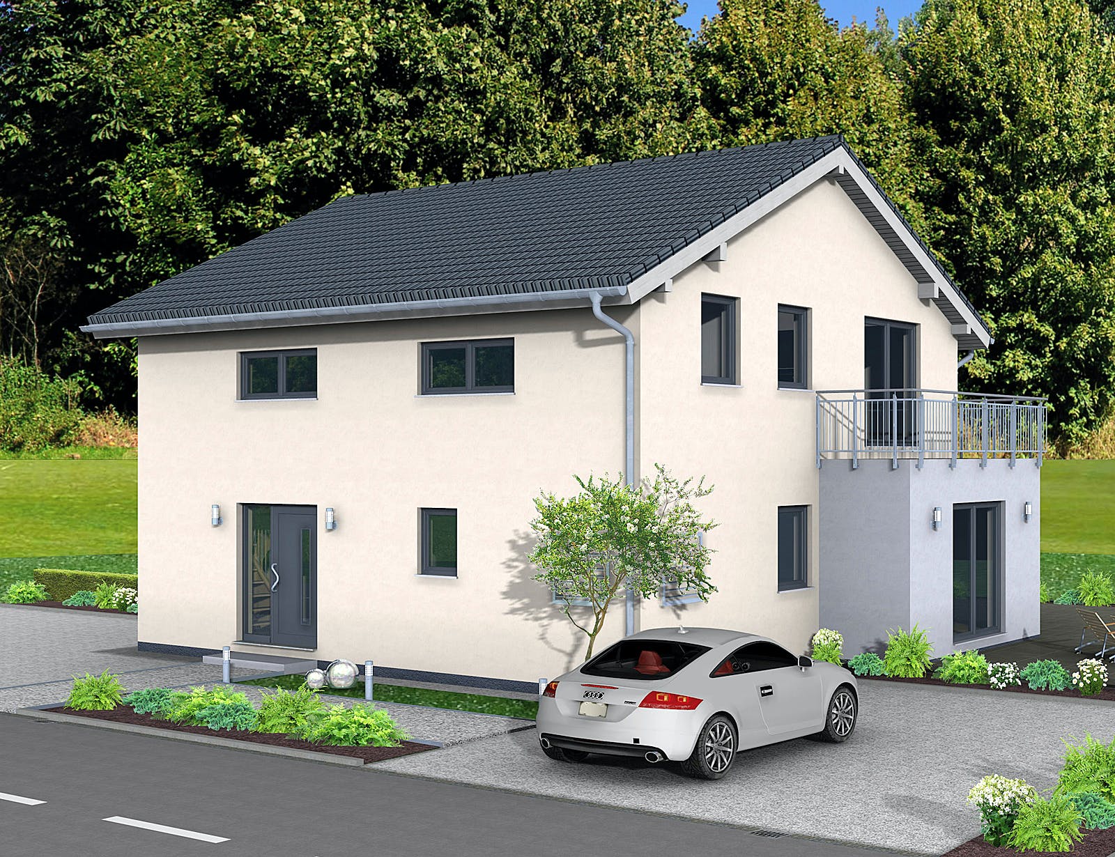 Fertighaus Junto 173 von Fingerhut Haus Schlüsselfertig ab 550019€, Satteldach-Klassiker Außenansicht 1