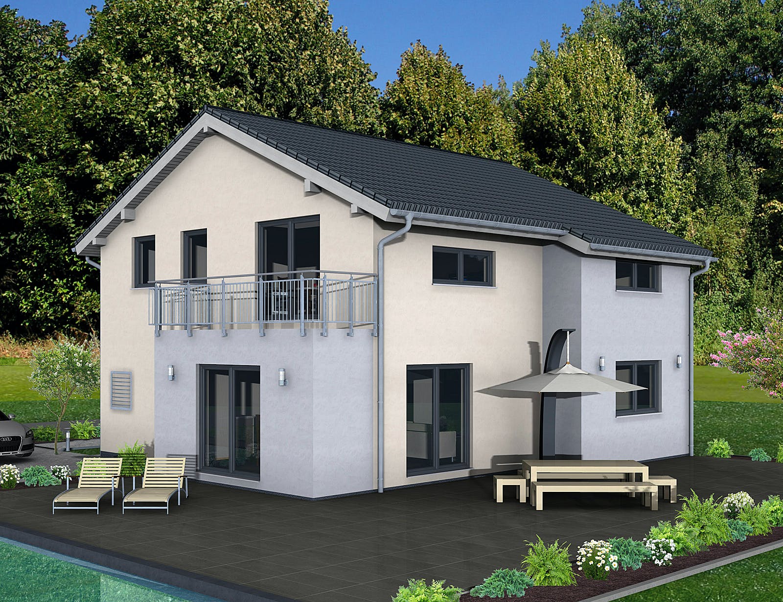 Fertighaus Junto 173 von Fingerhut Haus Schlüsselfertig ab 550019€, Satteldach-Klassiker Außenansicht 2