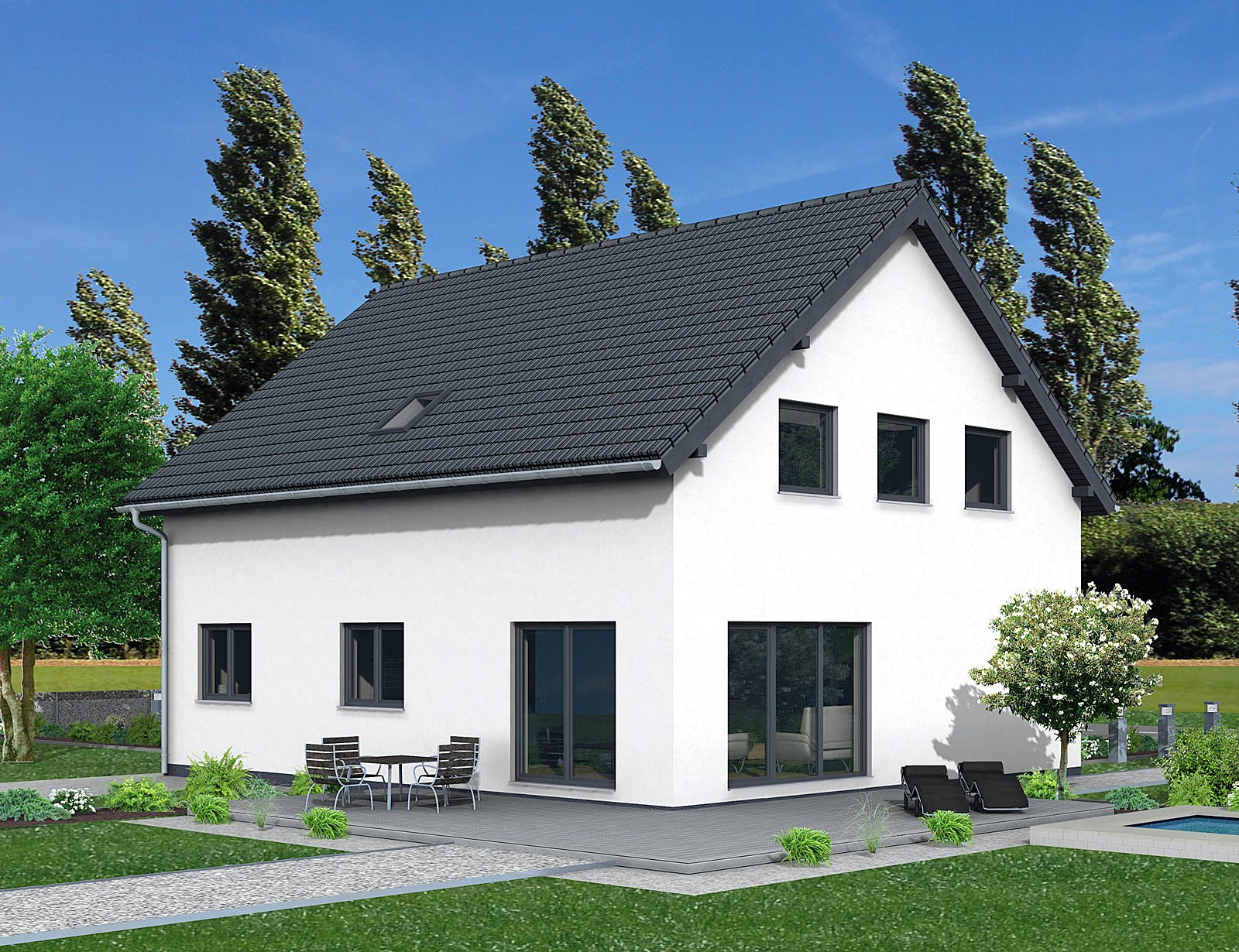 Fertighaus Junto 175 von Fingerhut Haus Schlüsselfertig ab 536992€, Satteldach-Klassiker Außenansicht 1
