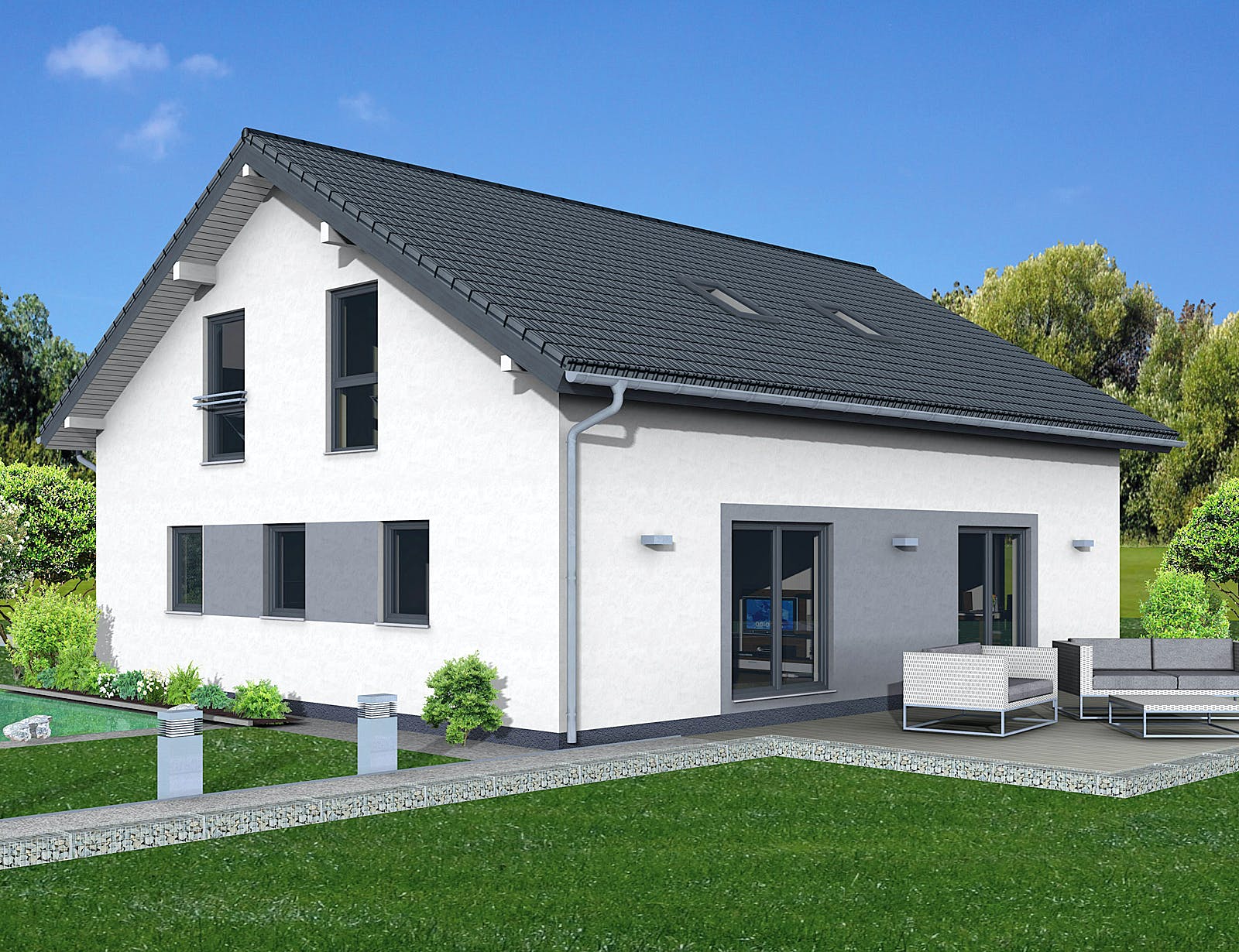 Fertighaus Junto 190 von Fingerhut Haus Schlüsselfertig ab 585218€, Satteldach-Klassiker Außenansicht 1