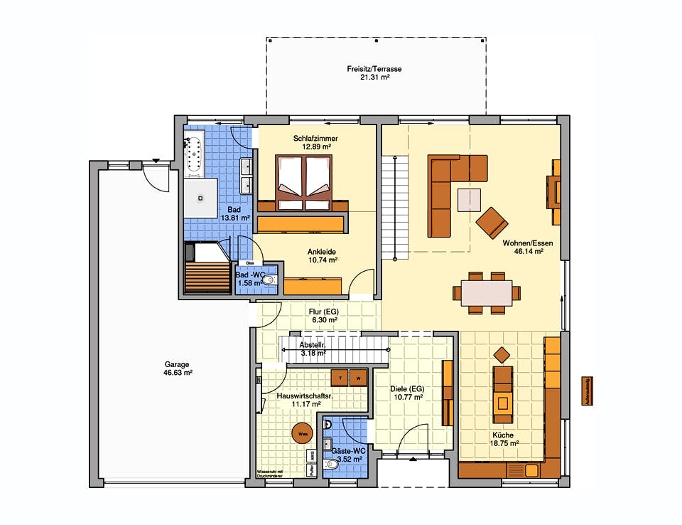 Fertighaus Klino von Fingerhut Haus Schlüsselfertig ab 866070€, Satteldach-Klassiker Grundriss 1