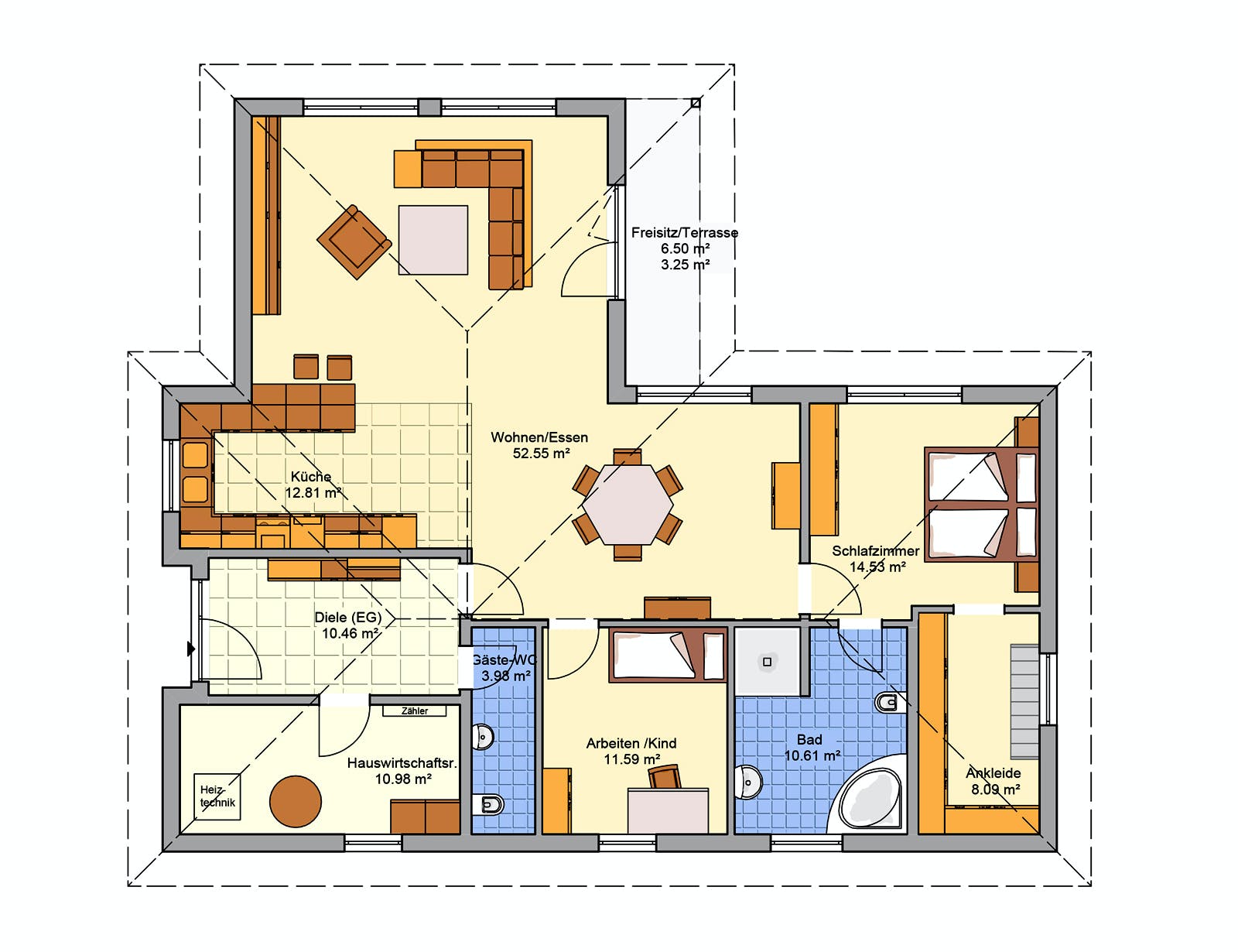 Fertighaus Levita von Fingerhut Haus Schlüsselfertig ab 422925€, Bungalow Grundriss 1