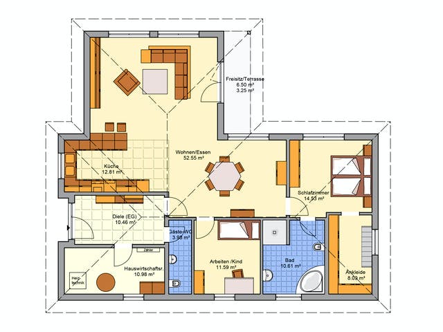 Fertighaus Levita von Fingerhut Haus Schlüsselfertig ab 422925€, Bungalow Grundriss 1