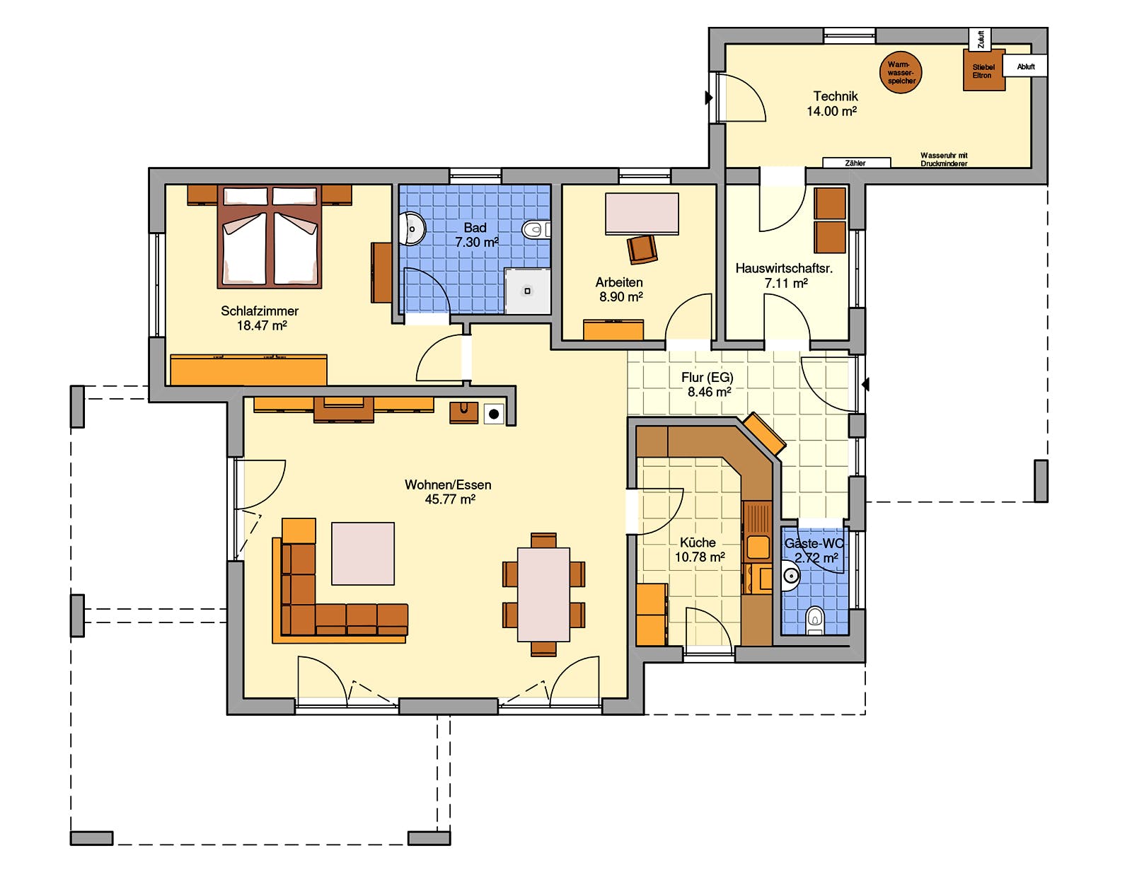 Fertighaus Nivelo von Fingerhut Haus Schlüsselfertig ab 481983€, Bungalow Grundriss 1