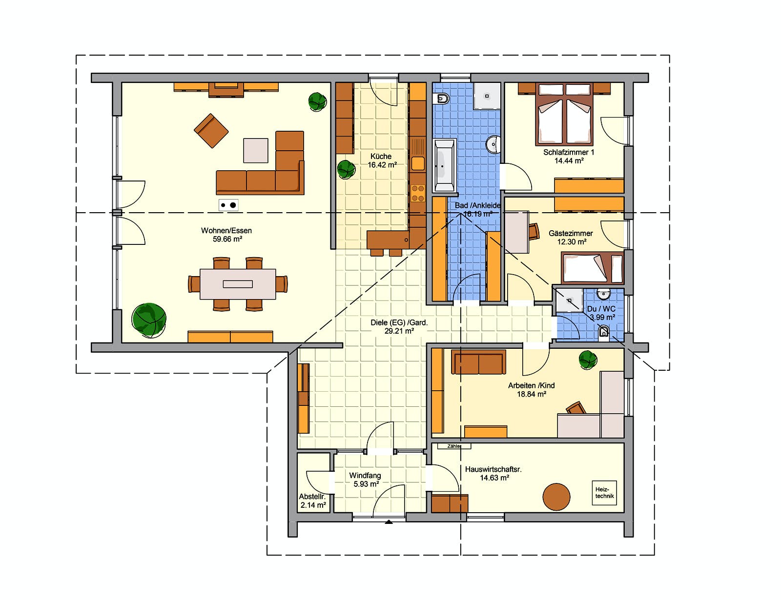 Fertighaus Revas von Fingerhut Haus Schlüsselfertig ab 566514€, Satteldach-Klassiker Grundriss 1