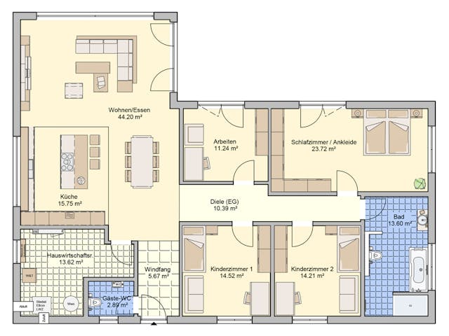 Fertighaus Vintra von Fingerhut Haus, Bungalow Grundriss 1