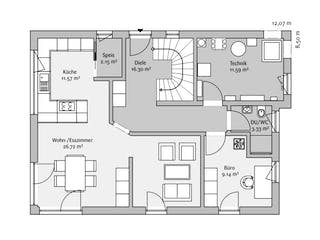 Fertighaus Modern 152 von FischerHaus Schlüsselfertig ab 637770€, Satteldach-Klassiker Grundriss 1