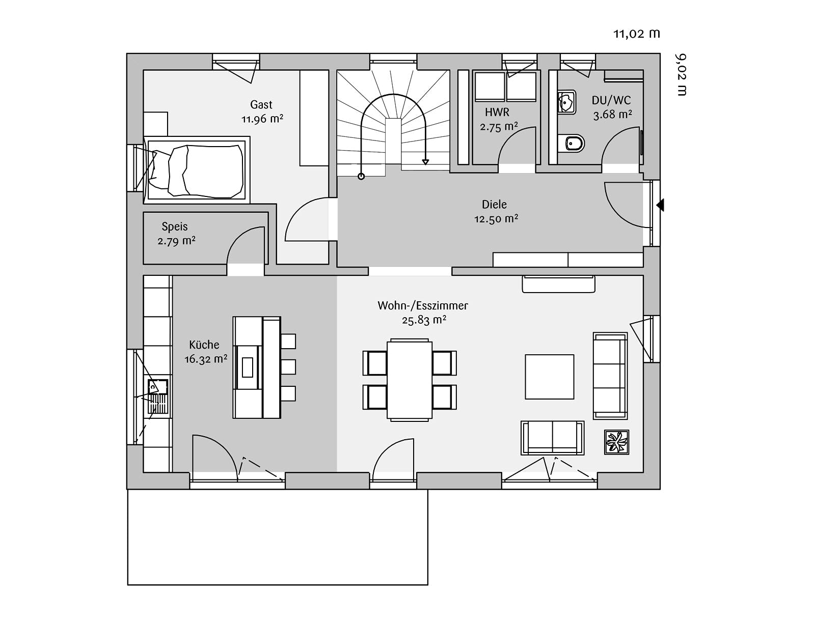 Fertighaus Modern 238 von FischerHaus Schlüsselfertig ab 548559€, Satteldach-Klassiker Grundriss 1