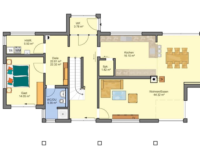 Fertighaus Flaviano von Büdenbender Hausbau, Cubushaus Grundriss 1