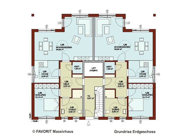 Massivhaus Format 4-333 von Favorit Massivhaus - Mehrfamilienhäuser Schlüsselfertig ab 899390€, Stadtvilla Grundriss 1