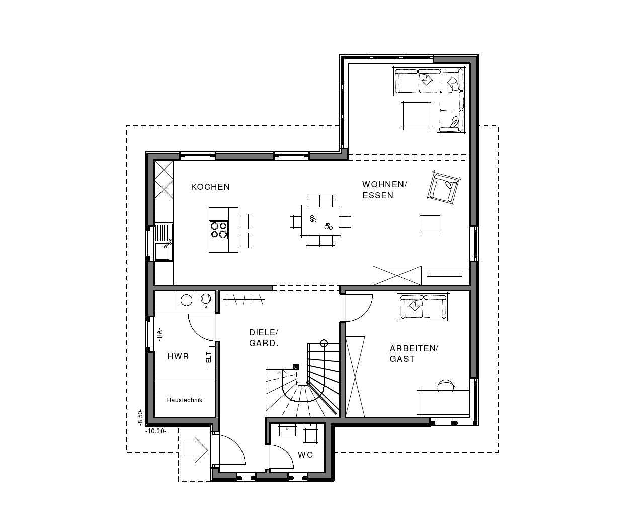 Fertighaus Freiraum Cube von Meisterstück-HAUS, Satteldach-Klassiker Grundriss 2