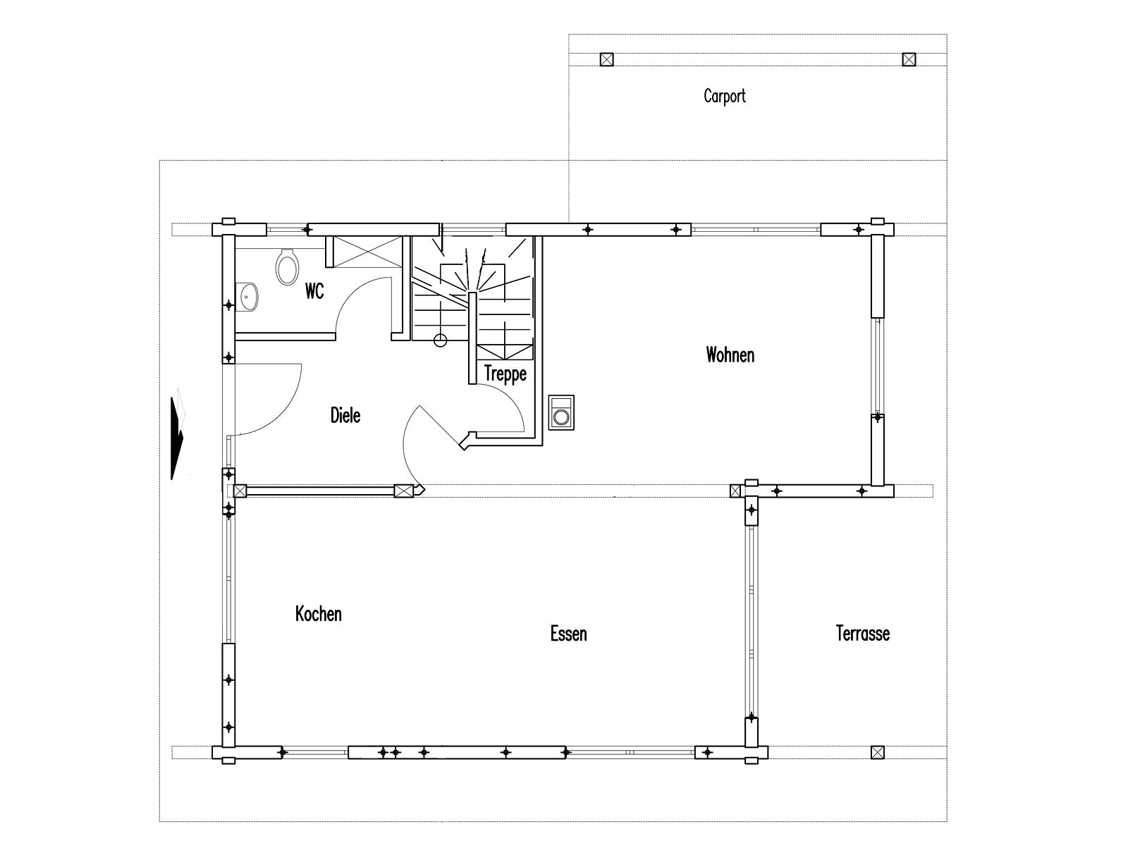 Blockhaus Rheinglück von Fullwood Wohnblockhaus Ausbauhaus ab 160000€, Blockhaus Grundriss 1