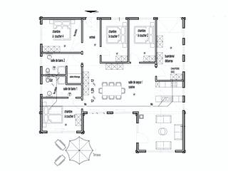 Blockhaus Seeblick von Fullwood Wohnblockhaus Ausbauhaus ab 390000€, Bungalow Grundriss 1