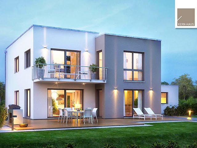 Massivhaus Bauhaus Futura von Kern-Haus Schlüsselfertig ab 473900€, Cubushaus Außenansicht 1