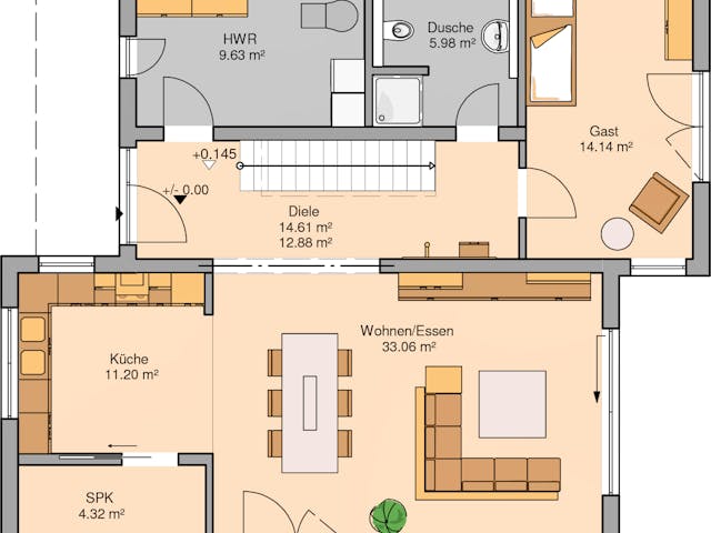 Massivhaus Bauhaus Futura von Kern-Haus Schlüsselfertig ab 473900€, Cubushaus Grundriss 1