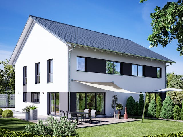 Fertighaus Gemello SD 134 von Büdenbender Hausbau, Satteldach-Klassiker Außenansicht 1