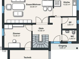 Fertighaus Ausstellungshaus Bad Vilbel – generation5.5 200 von WeberHaus Schlüsselfertig ab 442000€, Pultdachhaus Grundriss 1