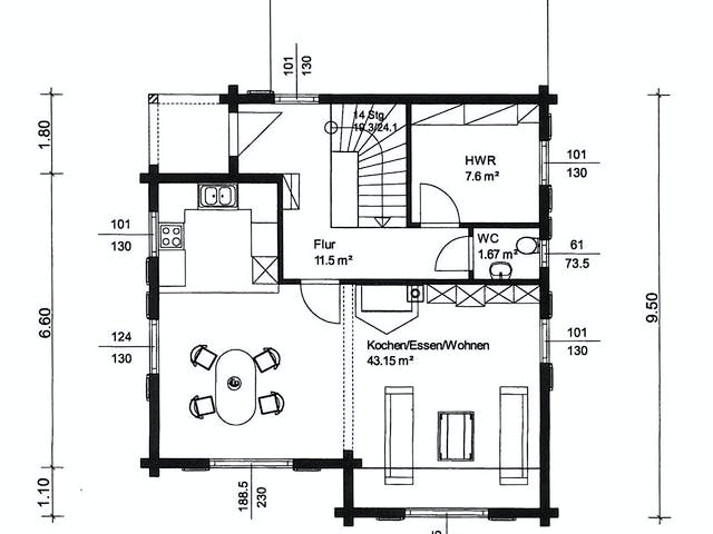 Blockhaus Gomadingen von Rems-Murr-Holzhaus Schlüsselfertig ab 432000€, Satteldach-Klassiker Grundriss 1