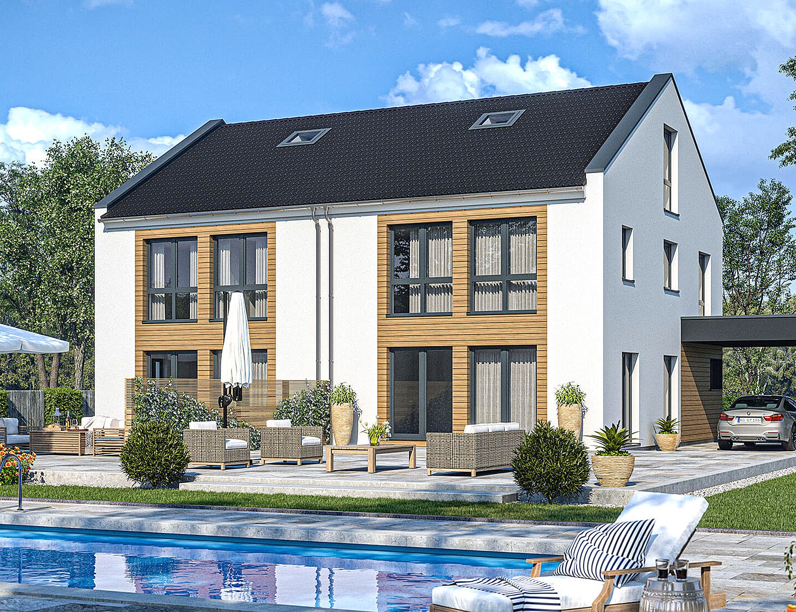 Fertighaus Haas D 128 B von Haas Fertigbau - Mehrfamilienhäuser Schlüsselfertig ab 402000€, Außenansicht 1