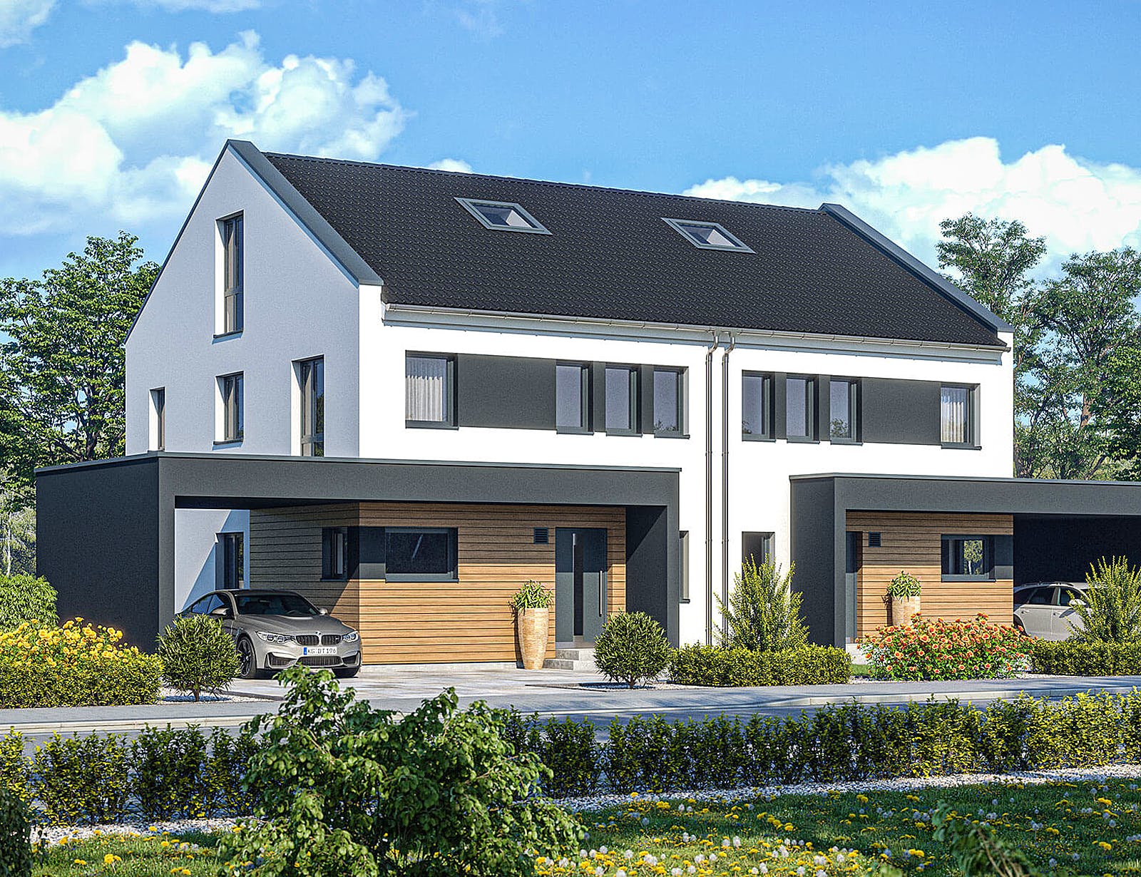 Fertighaus Haas D 128 B von Haas Fertigbau - Mehrfamilienhäuser Schlüsselfertig ab 402000€, Außenansicht 2