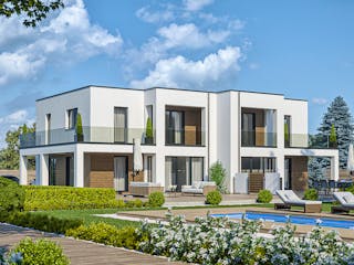 Fertighaus Haas D 110 A von Haas Fertigbau - Mehrfamilienhäuser Schlüsselfertig ab 346000€, Cubushaus Außenansicht 1