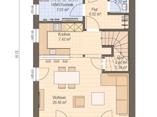 Fertighaus Haas D 112 A von Haas Fertigbau - Mehrfamilienhäuser Schlüsselfertig ab 362000€, Pultdachhaus Grundriss 1