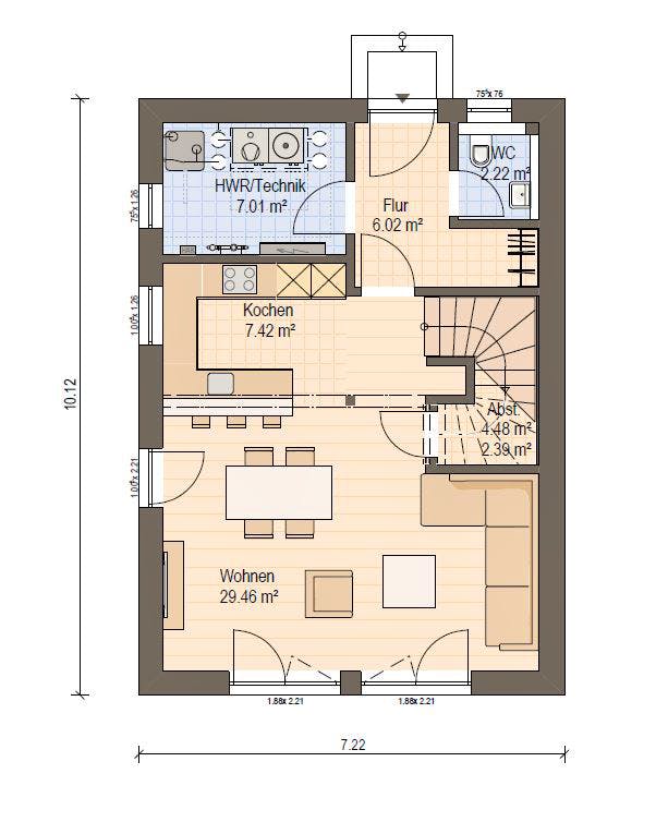 Fertighaus Haas D 112 A von Haas Fertigbau - Mehrfamilienhäuser Schlüsselfertig ab 362000€, Pultdachhaus Grundriss 1