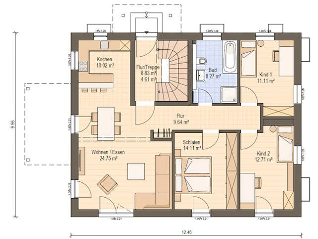 Fertighaus Haas Z 179 B von Haas Fertigbau - Mehrfamilienhäuser Schlüsselfertig ab 512000€, Satteldach-Klassiker Grundriss 1