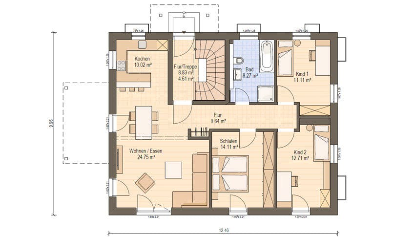 Fertighaus Haas Z 179 B von Haas Fertigbau - Mehrfamilienhäuser Schlüsselfertig ab 512000€, Satteldach-Klassiker Grundriss 1