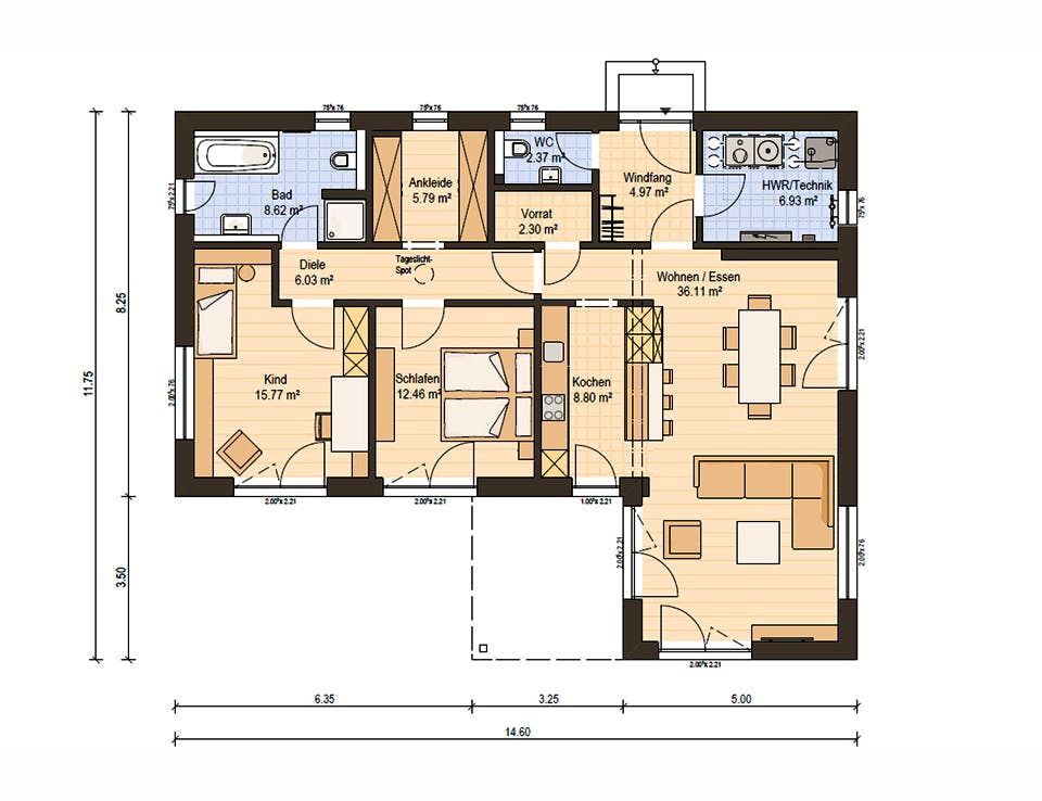 Fertighaus Haas BT 111 B von Haas Fertigbau Ausbauhaus ab 217000€, Bungalow Grundriss 1