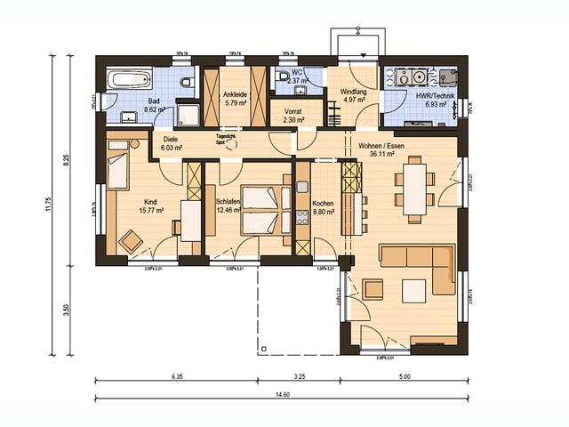 Fertighaus Haas BT 111 B von Haas Fertigbau Ausbauhaus ab 217000€, Bungalow Grundriss 1