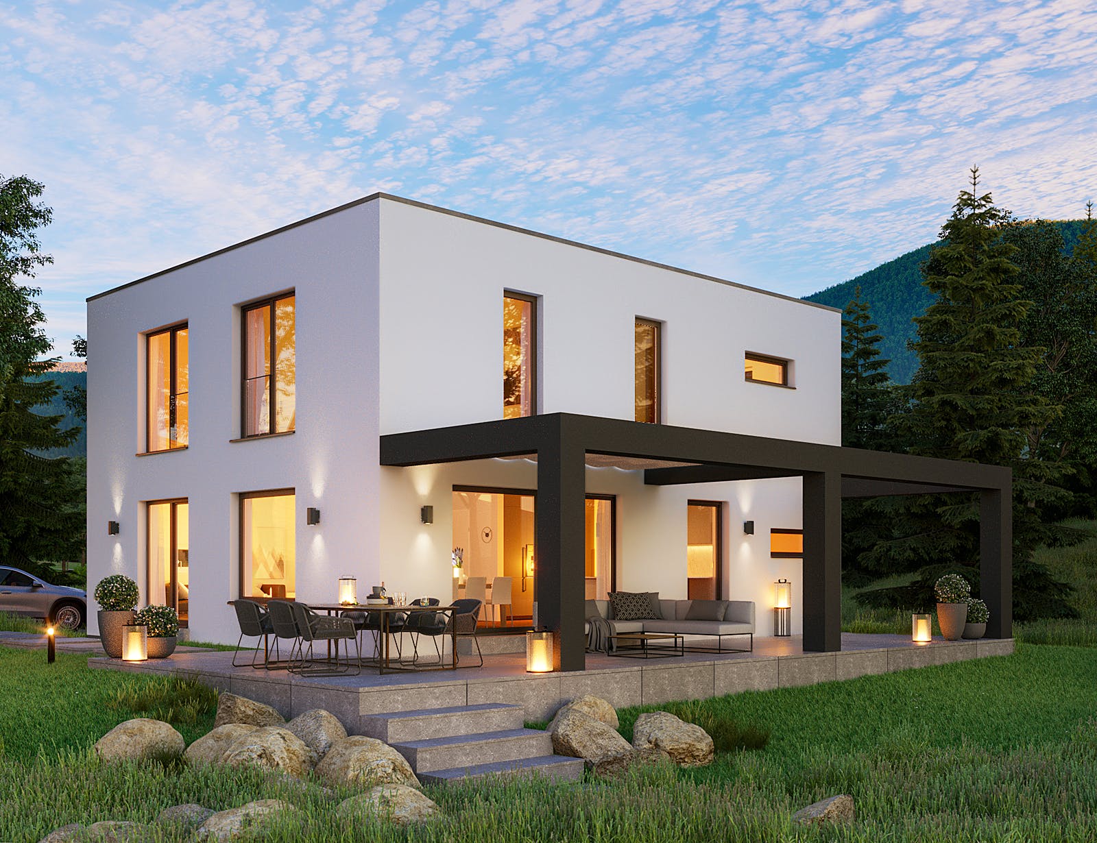 Fertighaus FREA von Haas Fertigbau Ausbauhaus ab 264332€, Cubushaus Außenansicht 1