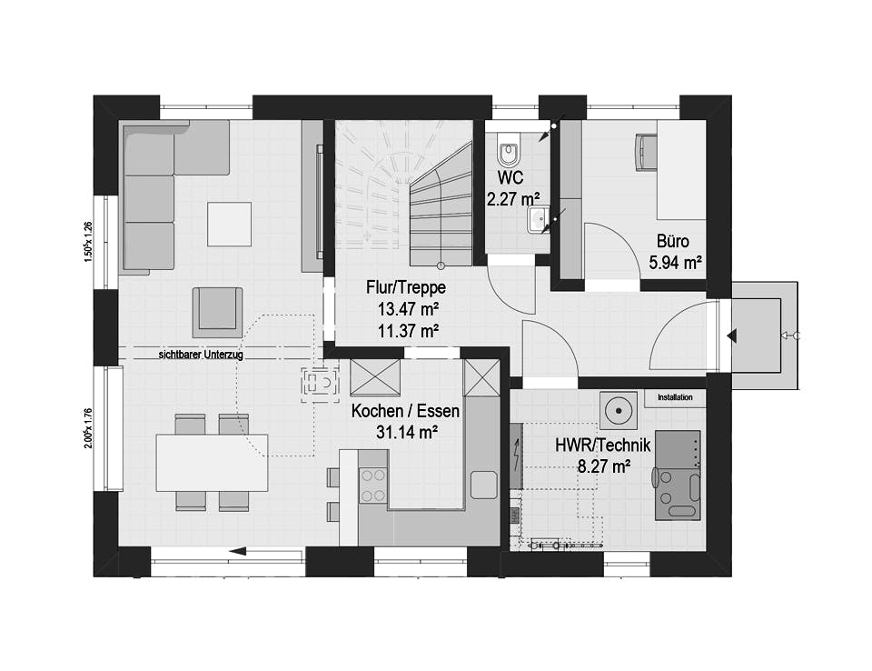 Fertighaus FREA von Haas Fertigbau Ausbauhaus ab 264332€, Cubushaus Grundriss 1