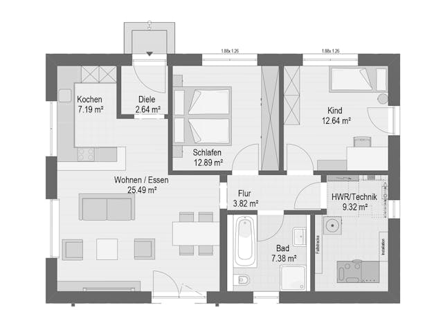 Fertighaus HELA von Haas Fertigbau Ausbauhaus ab 203152€, Bungalow Grundriss 1
