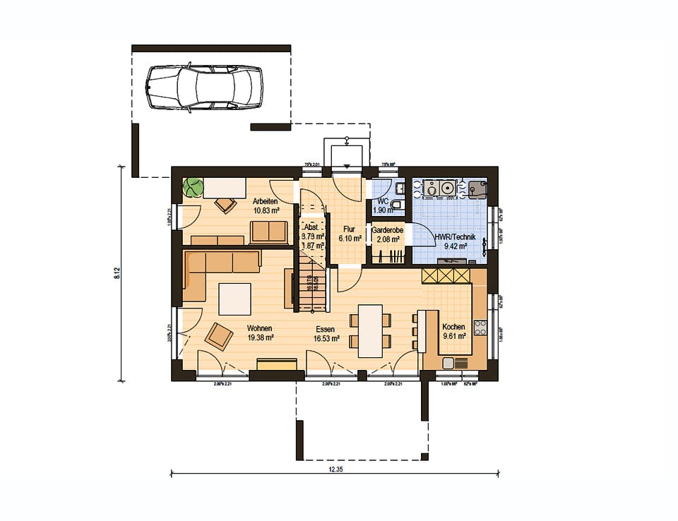 Fertighaus Haas MH Mannheim J 159 von Haas Fertigbau Ausbauhaus ab 241000€, Satteldach-Klassiker Grundriss 1