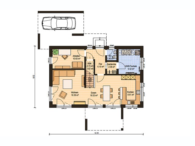 Fertighaus Haas MH Mannheim J 159 von Haas Fertigbau Ausbauhaus ab 241000€, Satteldach-Klassiker Grundriss 1