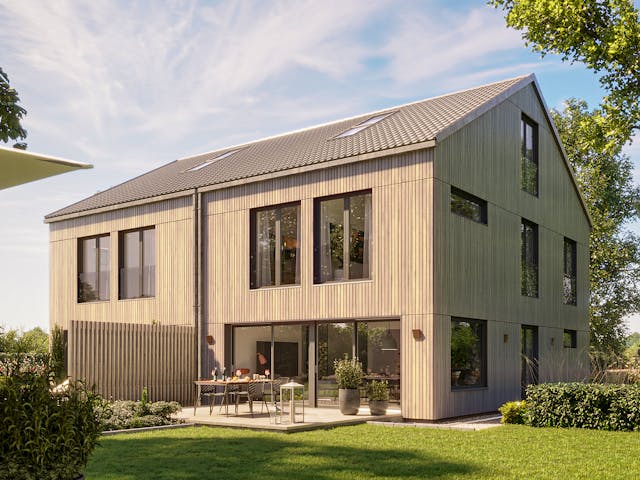 Fertighaus LEVA von Haas Fertigbau Ausbauhaus ab 298245€, Satteldach-Klassiker Außenansicht 1