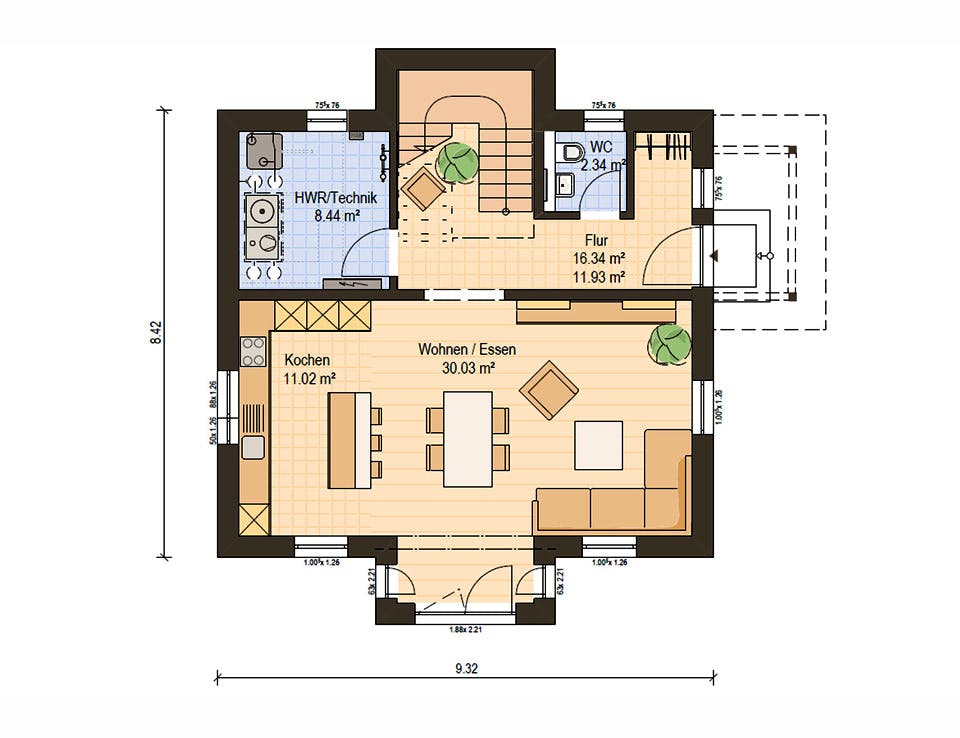 Fertighaus Haas S 122 A von Haas Fertigbau Ausbauhaus ab 199000€, Stadtvilla Grundriss 1