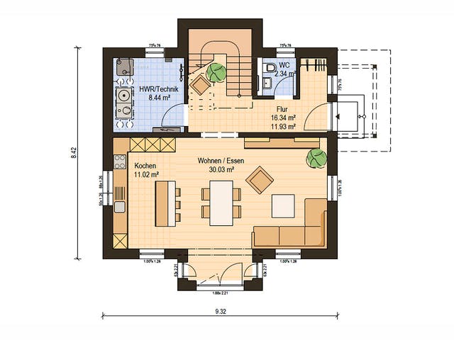 Fertighaus Haas S 122 A von Haas Fertigbau Ausbauhaus ab 199000€, Stadtvilla Grundriss 1