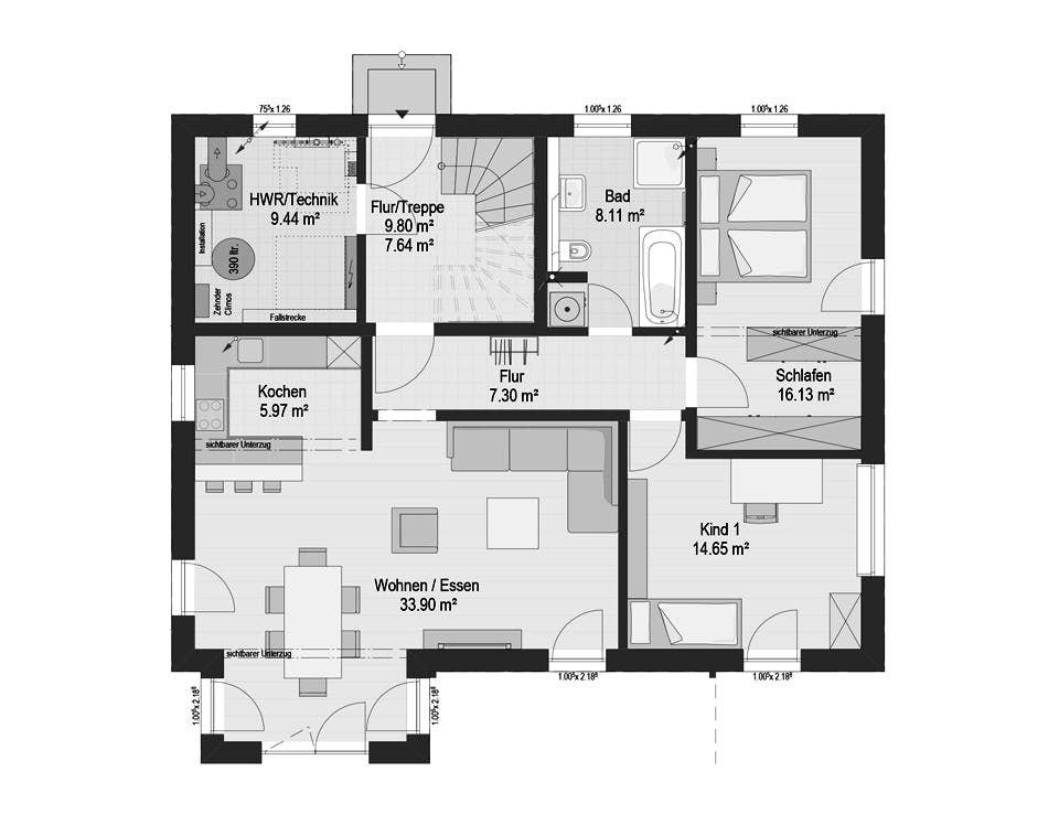 Fertighaus SELA von Haas Fertigbau - Mehrfamilienhäuser Ausbauhaus ab 365555€, Satteldach-Klassiker Grundriss 1